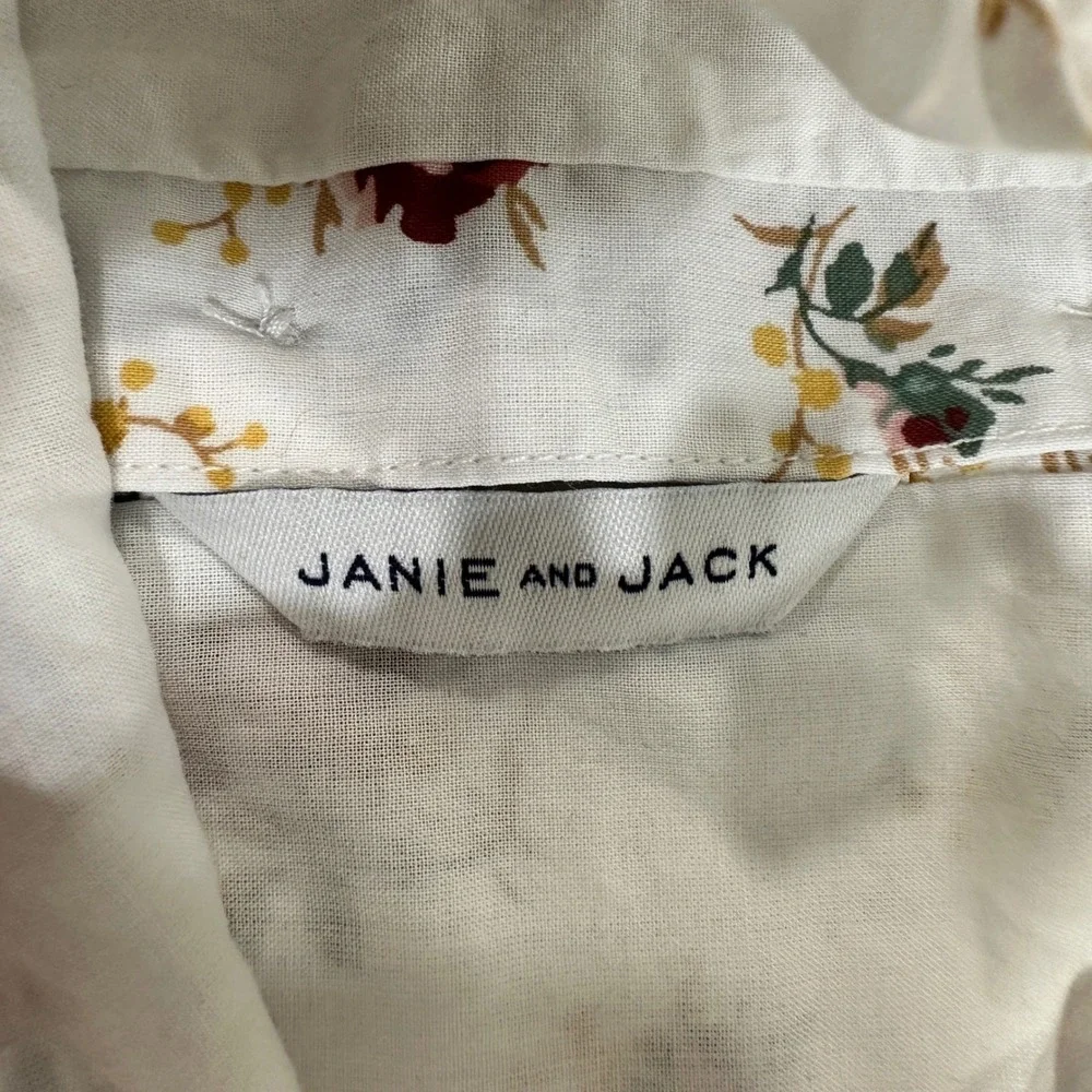Janie and Jack Girls Floral Peplum Blouse Cotton Ruffle Pintuck Top Size 6 White